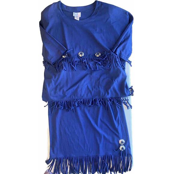 Womens Size 1XL Skirt & Shirt Set Blue w/ Fringe Conchos Western Rodeo Vintage - Picture 2 of 13